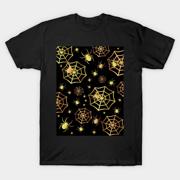 Happy Halloween Creepy  Spiders In Gold T-Shirt by SartorisArt1